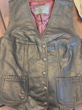 Vintage Black/Brown Leather Vest - Women's Jacket